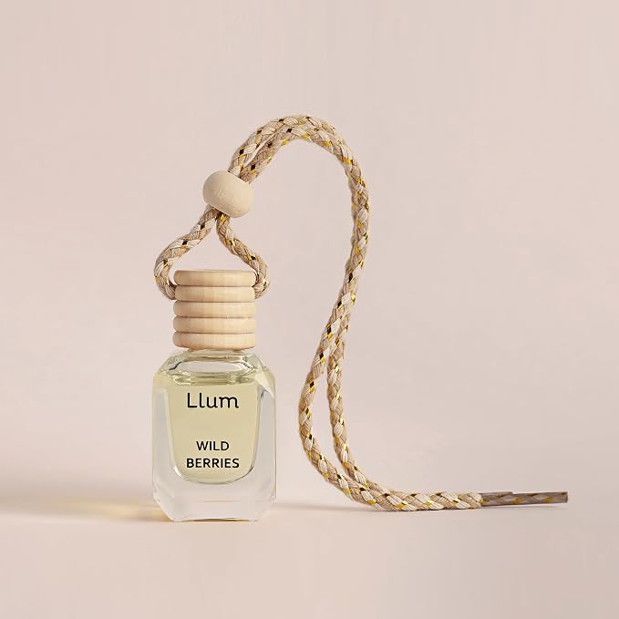 Llum Wild Berries Hanging Car Air Freshener – Luxury Automotive Perfume Diffuser 10ml (0.34 fl oz), Long-Lasting Fragrance, Alcohol-Free Non-Toxic Car Scent, Glass Bottle With Wood Cap