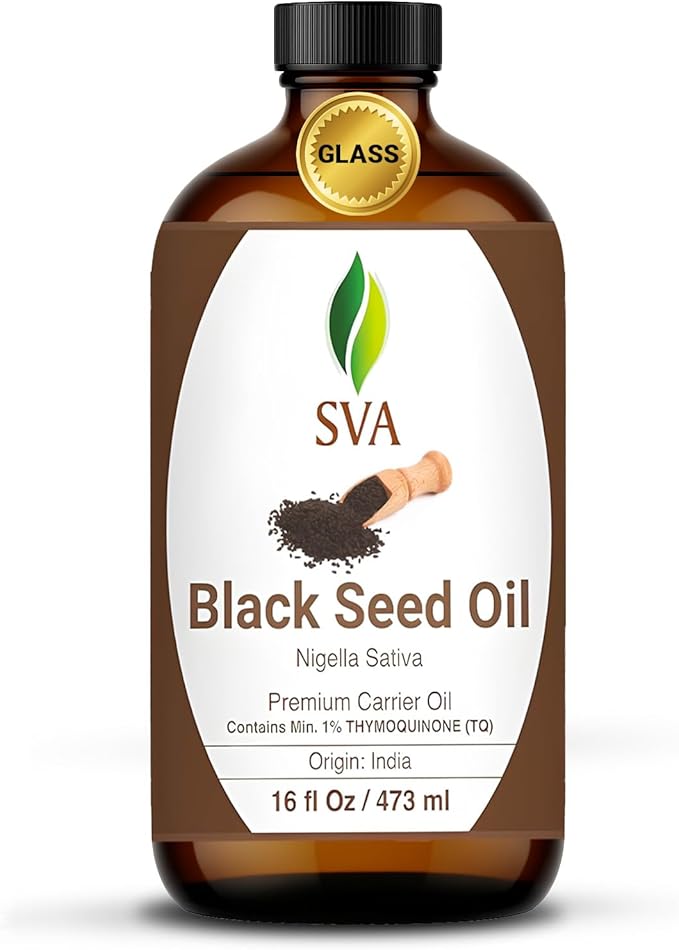SVA Black Seed Oil - 16 Fl Oz – 100% Natural Cold Pressed Black Seed Oil - for Face, Skin Care, Hair Care, Scalp Massage & Body Massage – Carrier Oil