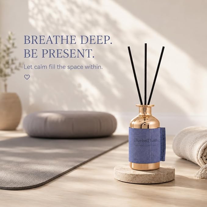 Reed Diffuser for Home, Bluebell Rain / 2.7oz / Long Lasting Floral Fragrance Oil with Reed Sticks – Air Freshener for Bathroom, Office, Closet, Fresh Dewy Aquatic Scent