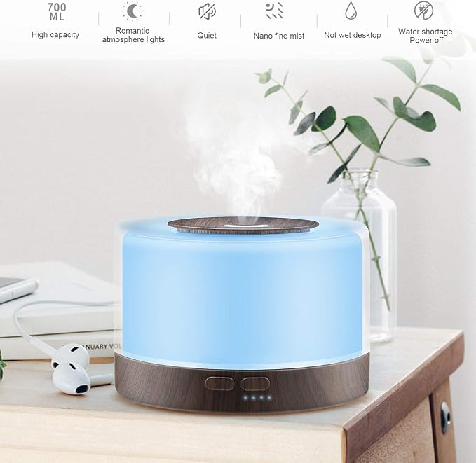 Aromatherapy Essential Oil Diffuser,500ML Ultrasonic Aroma Cool Mist Humidifier with Adjustable Mist Mode,Waterless Auto Shut-Off and Remote Control,7 Color Changing LED Night Lights for Home