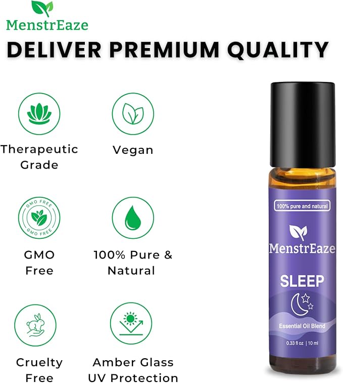 Natural Sleep Essential Oil Roll On, 100% Natural Deep Relaxation Blend with Lavender, Chamomile, Sweet Orange Aromatherapy Oils, 10ml
