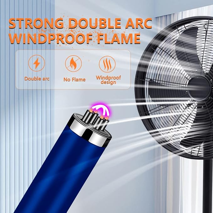 Candle Lighter Rechargeable Dual Arc Plasma Lighter for Kitchen, Windproof Long Lighter with LED Power Display, USB Lighters for Candle, BBQs, Fireworks, Camping (Blue)