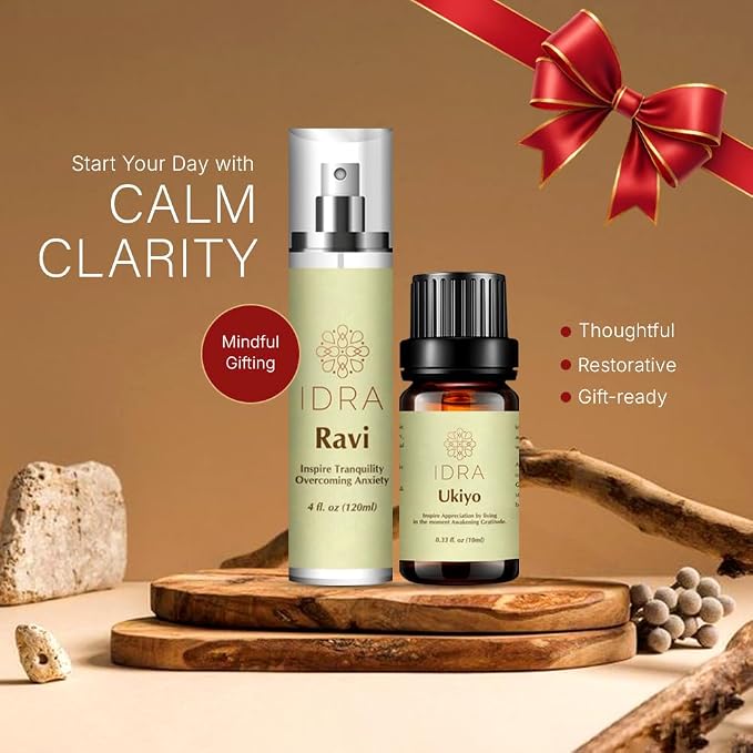 IDRA Morning Clarity Set – Energizing Essential Oil & Face Mist Duo | Boost Focus, Positivity & Morning Energy | Natural Aromatherapy Gift Set for Clarity & Balance (Ravi Mist + Ukiyo Oil)