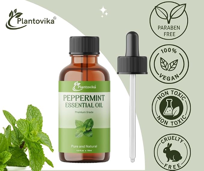Peppermint Essential Oil | 100% Pure and Natural | Premium Grade Essential Oil for Skin, Diffuser, Massage, DIY Candle and Soap Making (4 Fl Oz, Peppermint)