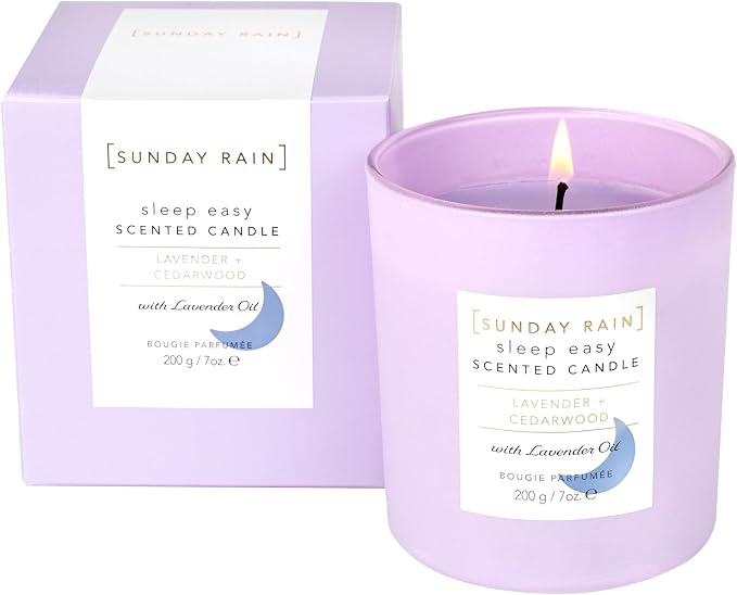 Sunday Rain Lavender Sleep Easy Soy Candle, with Aromatherapy Oils, Up to 40 Hours Burn Time, Soothing & Calming Fragrance, 265g