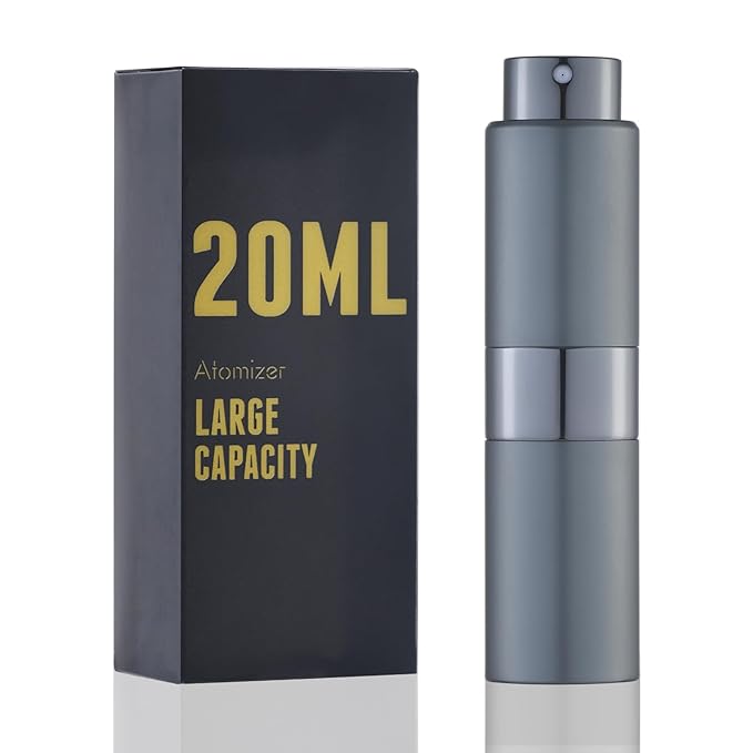 Cologne Travel Bottle 20ml - Large Size Perfume Atomizer Refillable for Men - Pocket Empty Fragrance Sprayer for Refill - 0.67oz Portable Twist Spray Sample Container for Purse Grey