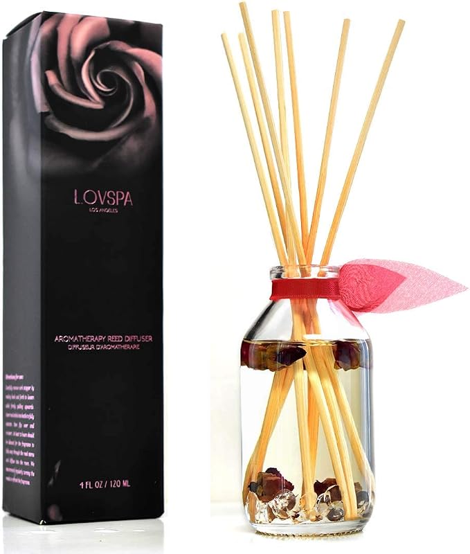 Velvet Rose Diffuser Set, Bathroom Decor, Home Fragrance, Room Scent | Roses, violet petals, and lemon profile, kitchen shelf, decorative glass bottle, entryway, powder room, living room