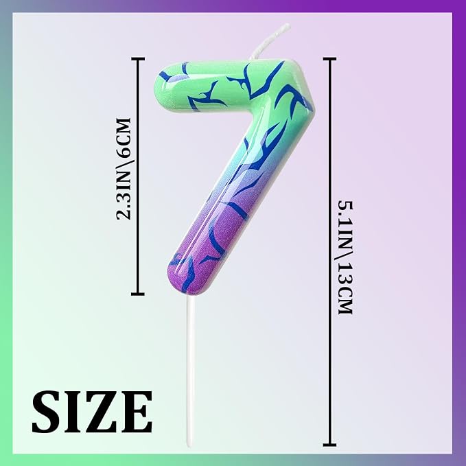 Number 7 Birthday Candle for Cake – Purple Green Gradient Number Candle with Mystic Rune Pattern, Decorative Cake Topper for Anniversary & Celebration