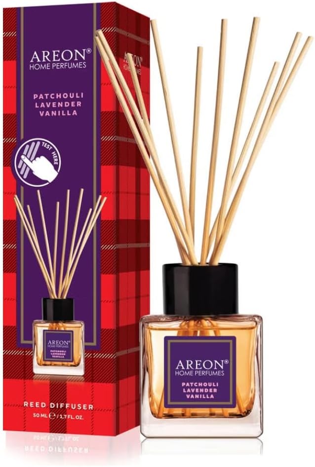 Areon Home Luxury Perfume Reed Diffuser + 10 Rattan Reeds, Patchouli Lavender Vanilla 50 ml