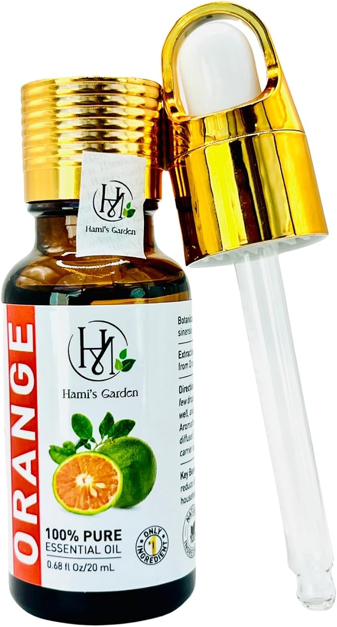 Hami’s Garden Orange Essential Oil – 0.68 fl Oz/20 mL – 100% Pure and Natural – Premium Grade with Glass Dropper - for Diffusers, Skin Care, Home Care, Soap Making