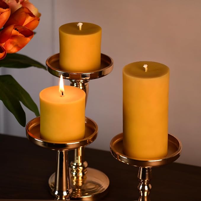 DEYBBY 3x6 inch Natural Beeswax Pillar Candle for Women, Smokeless Dripless Pure Organic Beeswax Candle with Natural Scent for Blackout Home Decoration Bath Relaxation（Yellow）