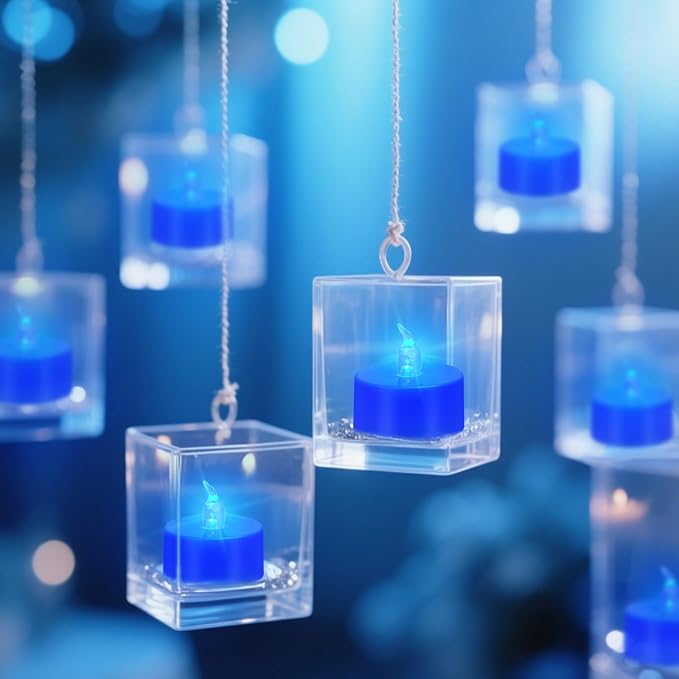 Tea Lights Battery Operated Candles LED Tea Lights Flameless Candles 200+ Hours Flickering Fake Tealights for Sweetest Day Wedding Home Decorations Party (Blue Base, 24 Pack)