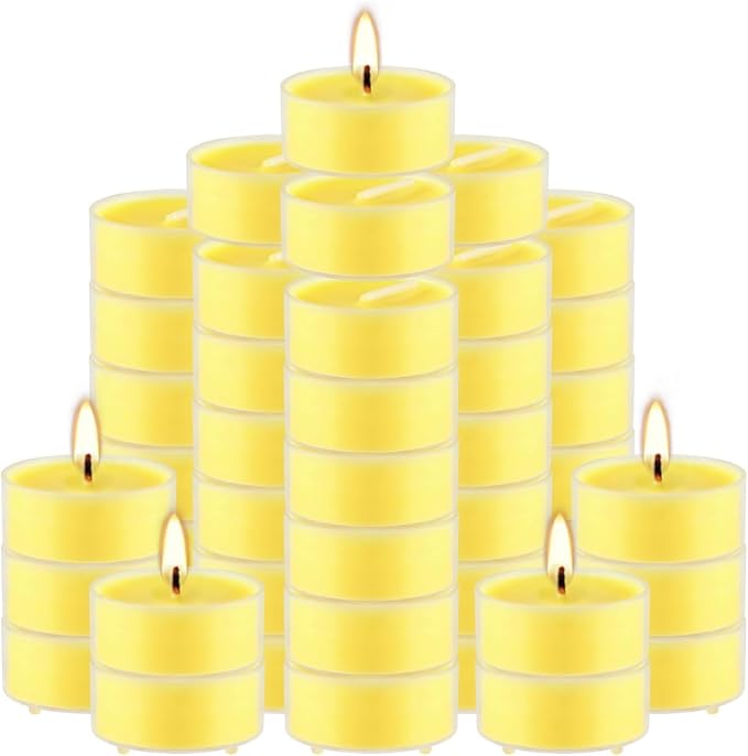 Fclayvts 3.5-Hour 50Pack Citronella Tealight Candles, Outdoor and Indoor Summer Scented Candle,Natural Soy Wax Candle for Home Patio Garden Yard Balcony,BBQ Birthday Emergency.