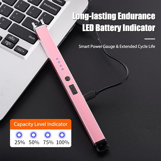 Candle Lighter Electric Arc Lighters for Candle, Long Neck Flameless & Windproof Rechargeable USB, Camping BBQ (Black)