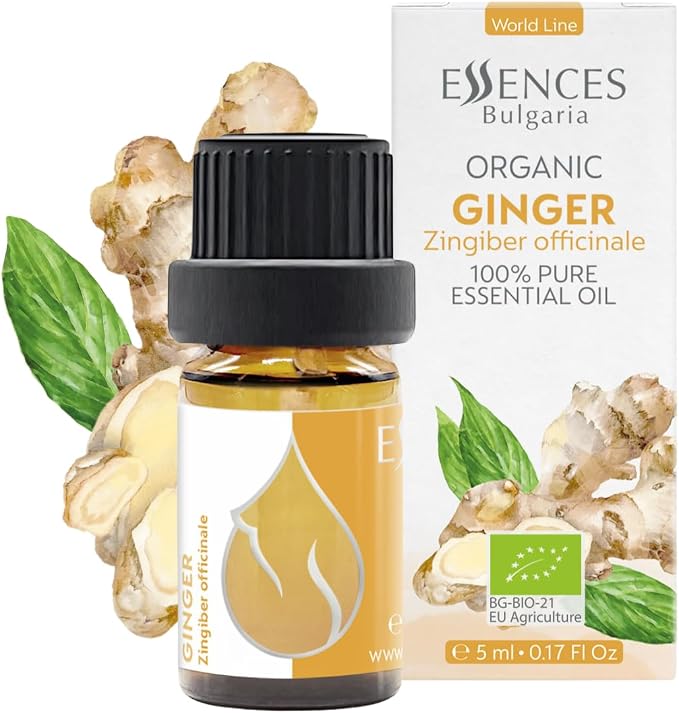 Essences Bulgaria Organic Ginger Essential Oil 0.17 Fl Oz 5ml Zingiber officinale - 100% Pure Natural Undiluted Therapeutic Grade Aromatherapy Oil for Diffuser Humidifier Lymphatic Drainage Massage
