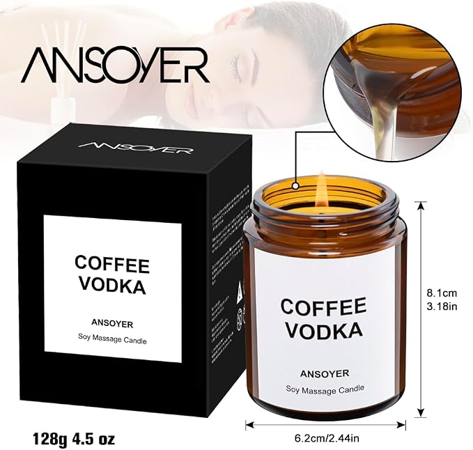 Massage Oil Candle, Coffee Vodka Scent, Gift for SPA Use, Home Scented Candle Body Oil, Ultra Hydrating Body Care with Soybean Oil, 4.5oz