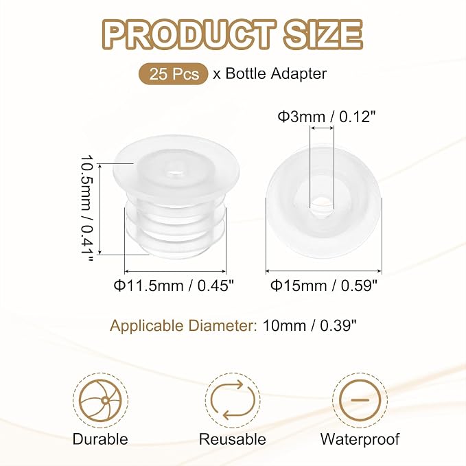 PATIKIL Bottle Adapter 0.39"/10mm Press in Plugs Clear 25Pcs, 0.12" Hole | for Oral Dispenser Liquid Oil Plastic Glass Bottles Stopper