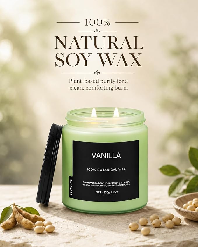 Vanilla Scented Candle, 13oz Soy Wax Candle, 70–80 Hour Burn Time, Warm & Sweet Home Fragrance, Cozy Candle for Relaxation, Gift for Women Men, Bedroom & Self Care Use