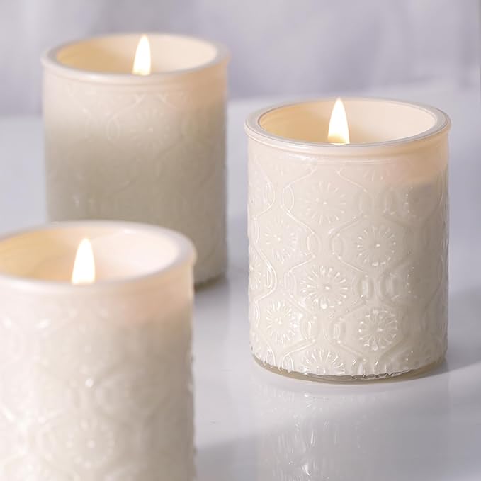 LETINE 12 oz Vanilla Soy Wax Candle Gift Set (Pack of 4) - Small Votive Candles for Women, All-Natural Aromatherapy Candles, 24H Burn Time Each, Spa Yoga Birthday Valentine's Day Gifts for Mom & Girls