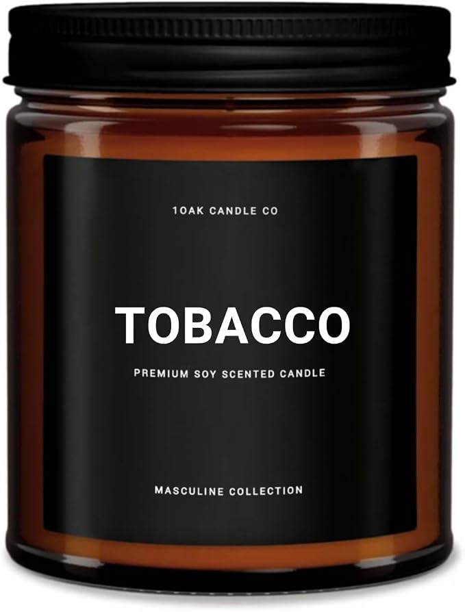 1OAK Tobacco Candle - Black Candle for Men Scented (Tobacco) - Pipe Candles - Cigar Scented Candles - Long Burning Premium - Soy Wax (7oz.)