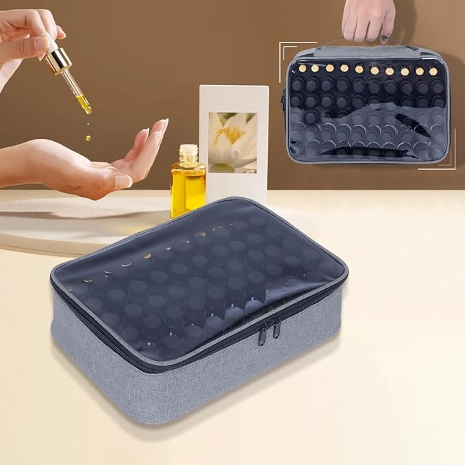 Essential Oils Carrying Case Holds 60 Bottles with Detachable Pad,Gray