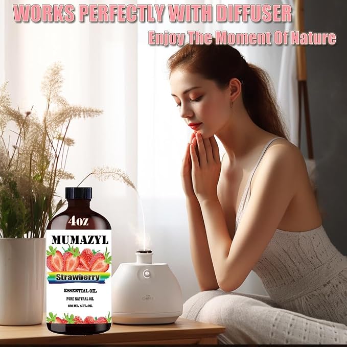Strawberry Essential Oil, Strawberry Oil 4 Fl Oz 120ML for Diffuser Humidifier Yoga Cleaning DIY Candle Soap Making MUMAZYL Essential Oils