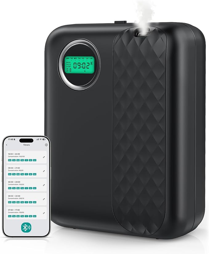 RoyAroma Waterless Essential Oil Diffuser for Home & Office, Smart Bluetooth App Control Scent Machine, 3000 Sq Ft Coverage, 400mL Cold Air Aromatherapy for Large Rooms - Sleek Black