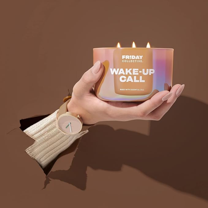 Friday Collective Wake-Up Call Candle, Sweet & Spicy Scented, Made with Essential Oils, 3 Wicks, 13.5 oz (Pack of 2)