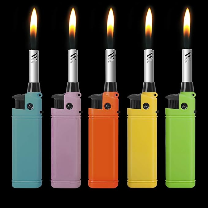 Mini Candle Lighter Multipurpose Lighter Utility Lighters with Extended Wand Handy Refillable for Kitchen Fireplace Pilot Light DIY BBQ Grill Stove 5 Pack (Butane Included)