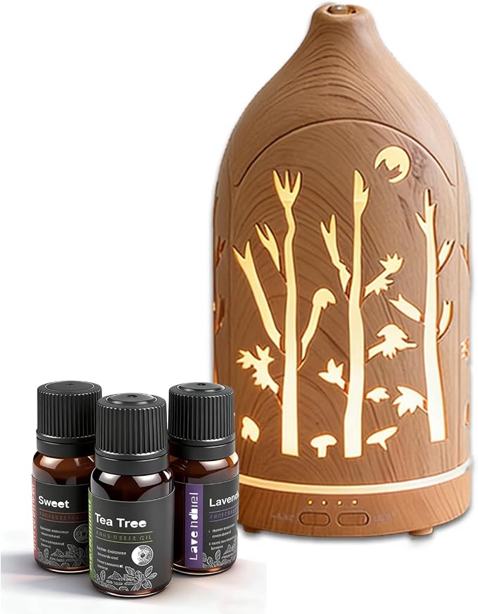 3 Essential Oil Diffuser Set,7.1''x3.5'' Aromatherapy Diffusers,Desk Humidifiers for Office,Small 200ml Humidifier with 7 LED Colors Night Lights,Waterless Auto-Off for Home Decor Gift (Tree)