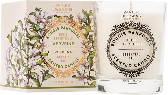 Panier des Sens Lemon Verbena Candle - Hand-Poured in Provence, France - Long Lasting Scented Candles - up to 55 Hours Burn Time - Lemon Verbena Scented Candle - 100% Natural Cotton Wick - 6.3 oz