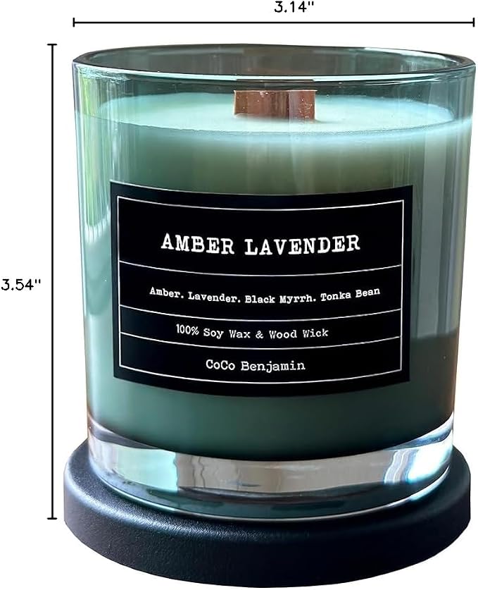 100% Soy, Highly Scented, Hand Poured Soy Candle (Amber Lavender (Wooden Wick))