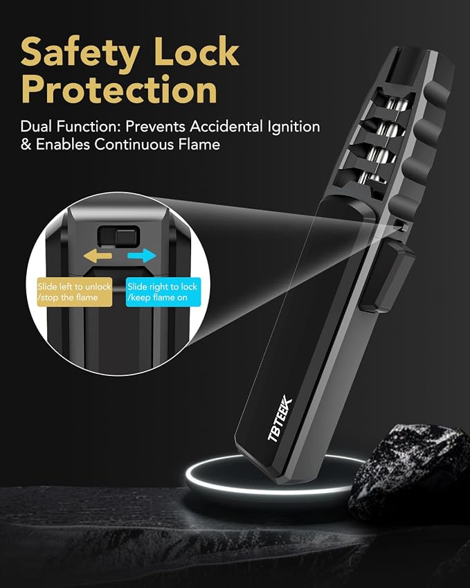 TBTeek Butane Torch Lighter 2 Pack, Adjustable Jet Flame Lighter, Refillable Blow Torch, Cooking Torch with Safety Lock for Kitchen, Baking, Candle, Camping, Black(Gas Not Included)