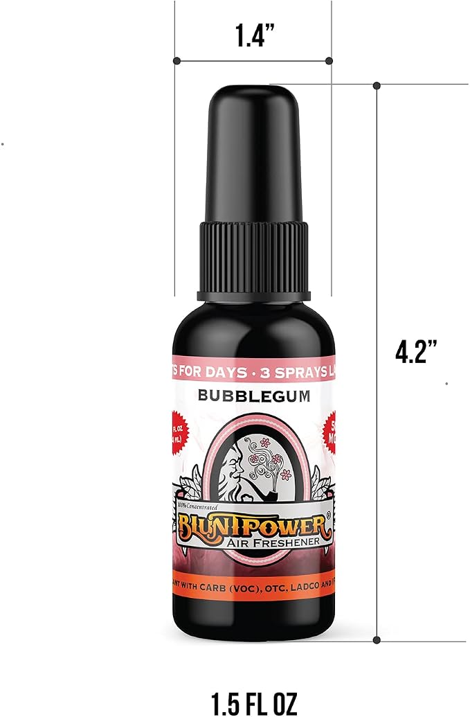 BluntPower (Bubblegum, 1 Pack) Concentrated Air Freshener for Room and Car Spray - Oil-Based Diffuser Spray Bottle - Long-Lasting Bathroom Spray, Car Freshener, & Odor Eliminator Spray
