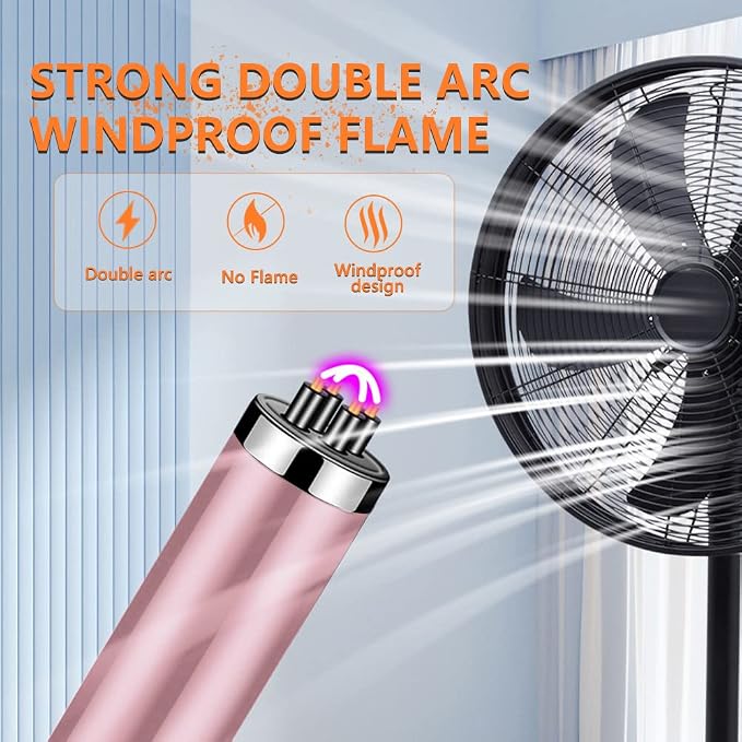 Elecrtic Lighter Rechargeable for Candle, Dual Arc Plasma Lighter with LED Battery Indicator, Windproof Flameless Lighter for Camping, BBQs, Fireworks, Kitchen Lighter Gift for Mother (Pink)