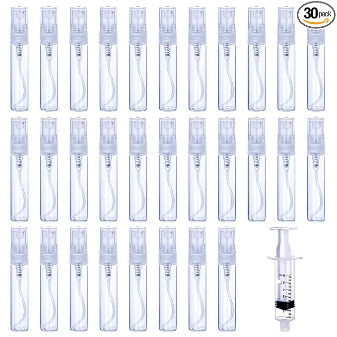 30Pcs 5ml/0.17Oz Portable Mini Refillable Clear Glass Empty Sprayer Perfume Bottles Cosmetic Atomizers Spray Bottle Container for Travel Party Must Makeup Tool (30Pcs 5ml Glass Perfume Bottles)