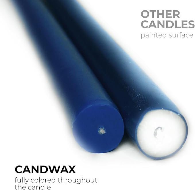 CANDWAX 10 Inch Taper Candles Set of 4 - Dripless and Unscented Candlesticks - Perfect for Dinner and Christmas - Dark Blue
