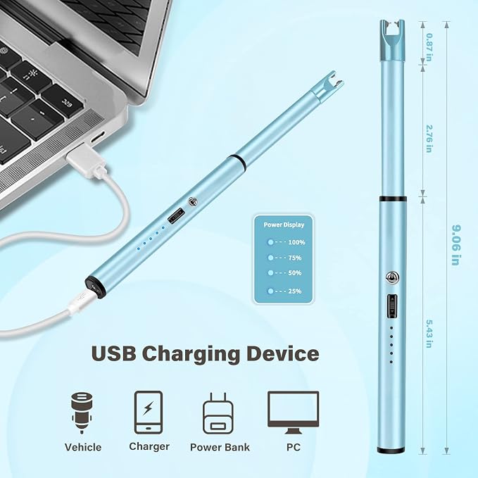 Electric Candle Lighter Windproof USB Rechargeable Flameless Long Neck Lighter for Candles Gas Stove Fireplace BBQ Kitchen Grills (Sky Blue)