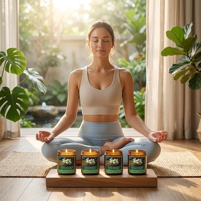 Soy Candles for Home Scented, 4-Pack Gift Set | Amber Sandalwood and Apple Vanilla, 50 Hour Long Burn, Cotton Wick, Aromatherapy, Gifts for Women Mom Birthday Christmas