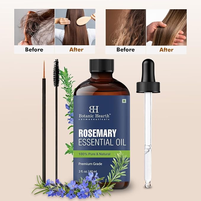 Botanic Hearth Rosemary Essential Oil | 100% Pure and Natural | Premium Grade Essential for Diffuser, Aromatherapy, Soap and Candle Making | Rosemary | with Glass Dropper | 2 Fl Oz
