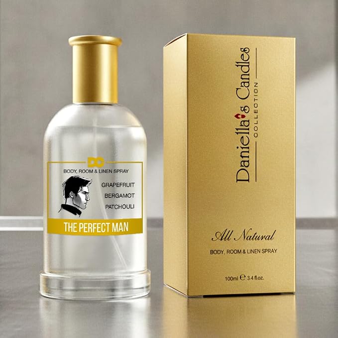 Daniella's Candles Body Room and Linen Spray, Natural Body Mist & Room Spray - The Perfect Man - 100ml/3.4oz
