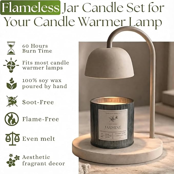Dough Bowl Candle Co. Wickless Candles for Candle Warmer Lamp - Set of 3 Jar Candles for Warmer Lamp, Wax Melts Strong Scent in Eucalyptus, Gardenia, Jasmine, Flameless No Wick Scented 100% Soy Wax