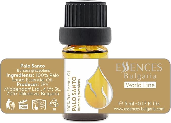 Essences Bulgaria Palo Santo Essential Oil 0.17 Fl Oz 5ml Bulnesia Sarmientoi - 100% Pure Natural Undiluted Therapeutic Grade Aromatherapy for Diffuser Humidifier Candle Making Hair and Beard Growth