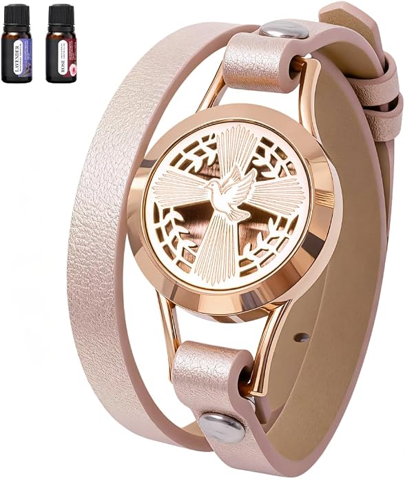 A&K Collections 18K Gold Mothers Day Easter Basket Stuffers for Her Rose Gold Plated Cross Aromatherapy Bracelet – Teen Girl Gifts Trendy Stuff, Essential Oil Lavender & Rose Diffuser Christian Jewelry for Women