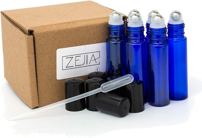 10ml Roller Bottles for Essential Oils, 6 Pack Cobalt Blue Thick Glass Bottles with Stainless Steel Roller Balls and 2 Droppers