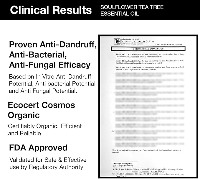 Soulflower Tea Tree Essential Oil 100% Pure, Undiluted, Natural & Organic for Skin, Hair, Pimples, Acne, Dandruff - Premium Essential Oil Certified by Ecocert