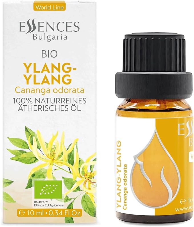 Essences Bulgaria Organic Ylang-Ylang Essential Oil 0.34 Fl Oz 10ml Cananga odorata - 100% Pure Natural Undiluted Therapeutic Grade for Aromatherapy Diffuser Candle and Soap Making Skincare Body Oil