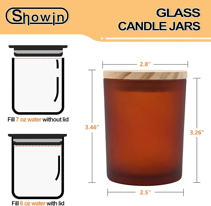 SHOWIN Thick Candle Jars for Making Candles 16 Pcs, 7 OZ Empty Jars with Wood Lids for Candle Making, Sample Container, Frosted Brown