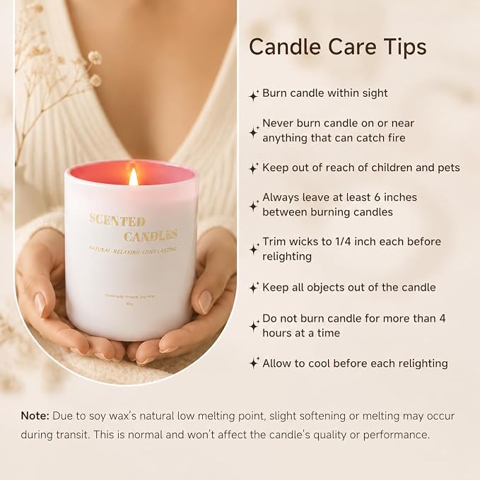 Lanttu Rose Scented Candle, 10 oz Natural Soy Wax | 40 Hours Long Lasting Burning, For Women Mom Friend, Birthday Housewarming Gift, Home Decor