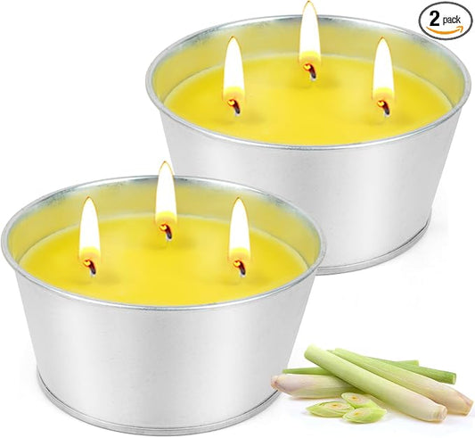 Large Citronella Candles Outdoor - Lemongrass Scented Candle Set 2 Pack Natural Wax Bucket Citronella Candles up to 180 Hours for Garden Patio Yard Home Balcony Camping Backyard